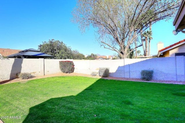 view of yard with a fenced backyard