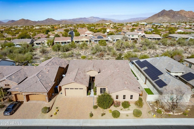 bird's eye view featuring a residential view and a mountain view