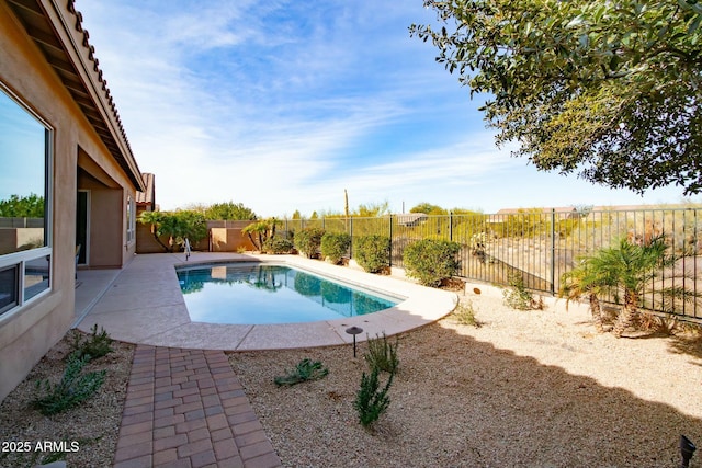 view of swimming pool with a patio area, a fenced backyard, and a fenced in pool