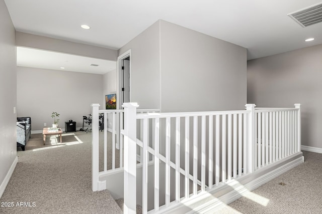 25725 S 230th St, Queen Creek, AZ 85142 - hall with recessed lighting, visible vents, an upstairs landing, carpet floors, and baseboards