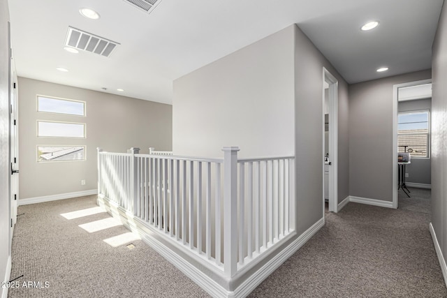 25725 S 230th St, Queen Creek, AZ 85142 - hall with baseboards, carpet flooring, an upstairs landing, and visible vents
