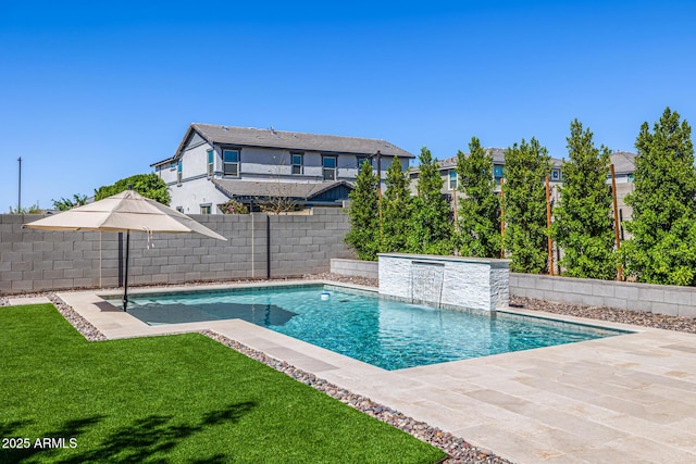 25725 S 230th St, Queen Creek, AZ 85142 - view of swimming pool with a patio area, a fenced in pool, a lawn, and a fenced backyard