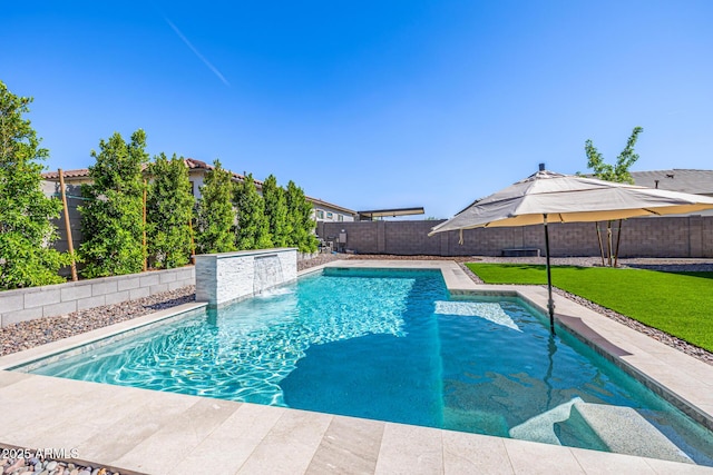 25725 S 230th St, Queen Creek, AZ 85142 - view of pool with a fenced in pool, a lawn, and a fenced backyard