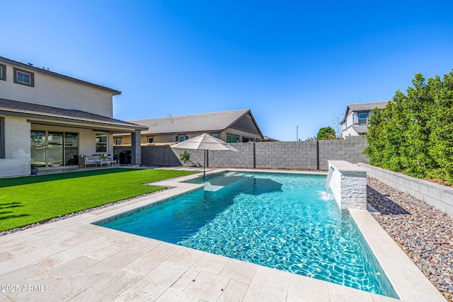 25725 S 230th St, Queen Creek, AZ 85142 - view of swimming pool with a fenced backyard, a yard, a patio, and a fenced in pool