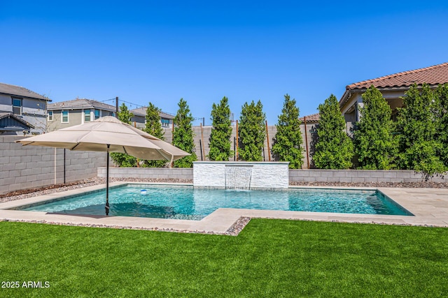 25725 S 230th St, Queen Creek, AZ 85142 - view of swimming pool featuring a fenced in pool, a lawn, and a fenced backyard