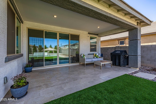 25725 S 230th St, Queen Creek, AZ 85142 - view of patio featuring grilling area, fence, and an outdoor living space