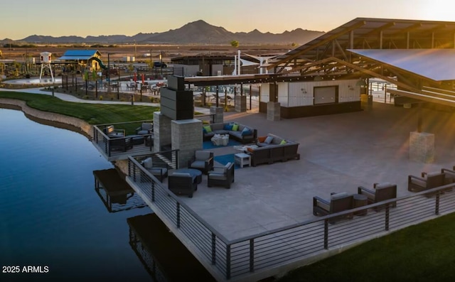 25725 S 230th St, Queen Creek, AZ 85142 - view of dock with a patio area, an outdoor hangout area, and a mountain view