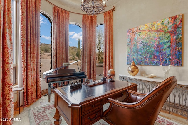 9161 E Superstition Mountain Dr, Gold Canyon, AZ 85118 - office with light wood-type flooring and a chandelier