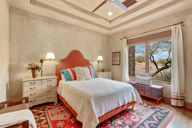 9161 E Superstition Mountain Dr, Gold Canyon, AZ 85118 - bedroom with ceiling fan and wood-type flooring