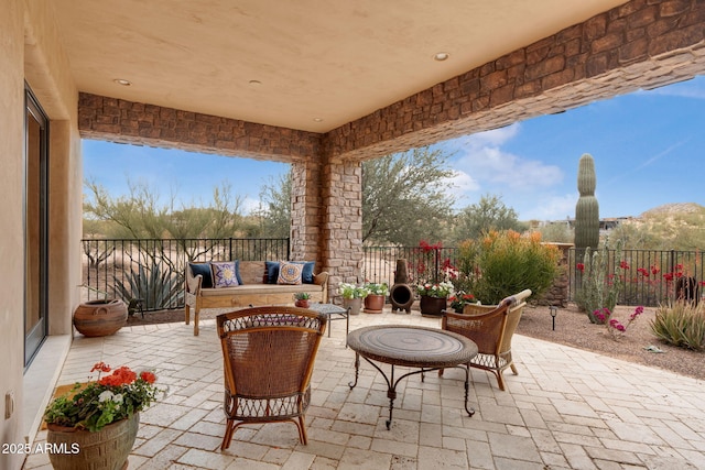 9161 E Superstition Mountain Dr, Gold Canyon, AZ 85118 - view of patio featuring an outdoor living space