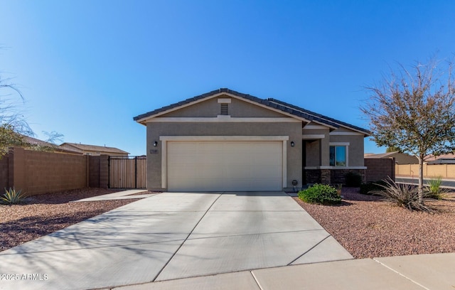 single story home with a garage