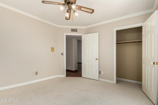 16216 N Runyon Pl, Fountain Hills, AZ 85268 - unfurnished bedroom featuring light carpet, crown molding, baseboards, a closet, and ceiling fan