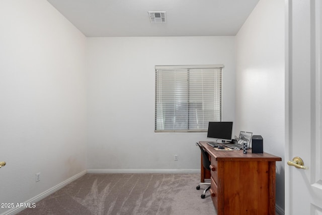 home office with light carpet