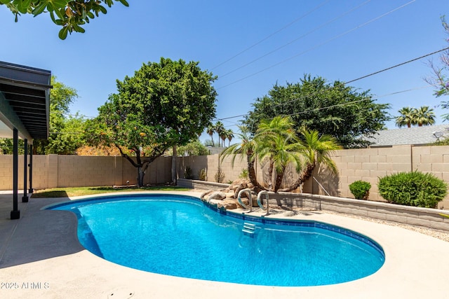 view of swimming pool with a fenced backyard