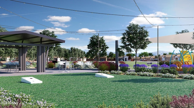 view of community with a yard and a gazebo