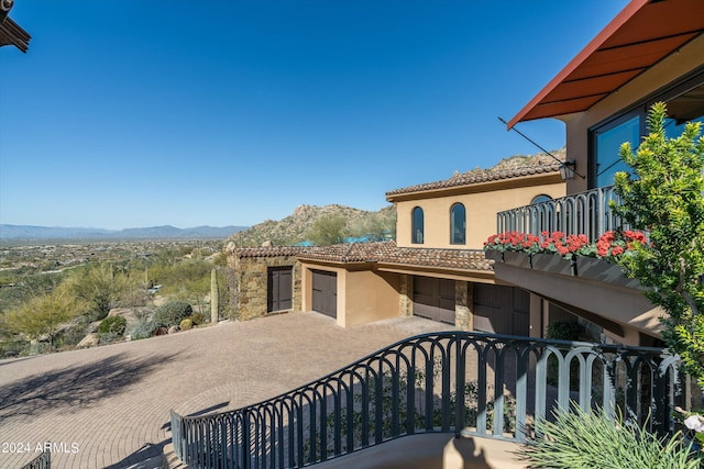 exterior space featuring a mountain view