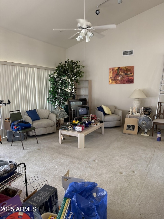 12955 E Sahuaro Dr, Scottsdale, AZ 85259 - living area featuring carpet flooring and a ceiling fan