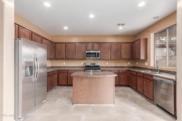 kitchen featuring a kitchen island, sink, and stainless steel appliances