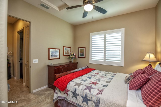 bedroom featuring ceiling fan