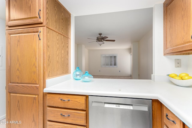 kitchen with ceiling fan and dishwasher