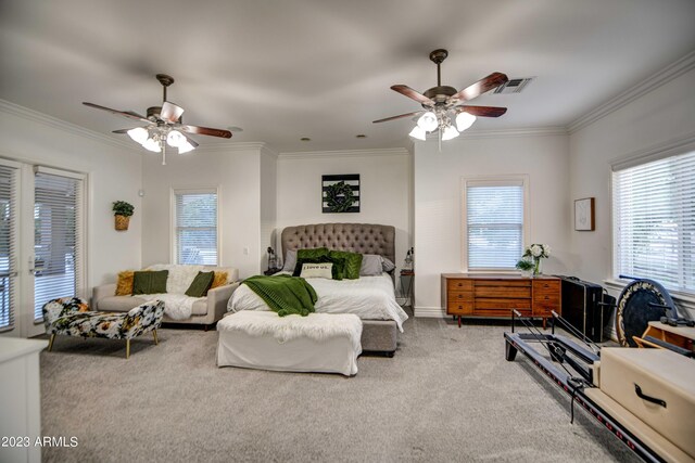 22406 S 173rd Way, Gilbert, AZ 85298 - carpeted bedroom with multiple windows, crown molding, and ceiling fan