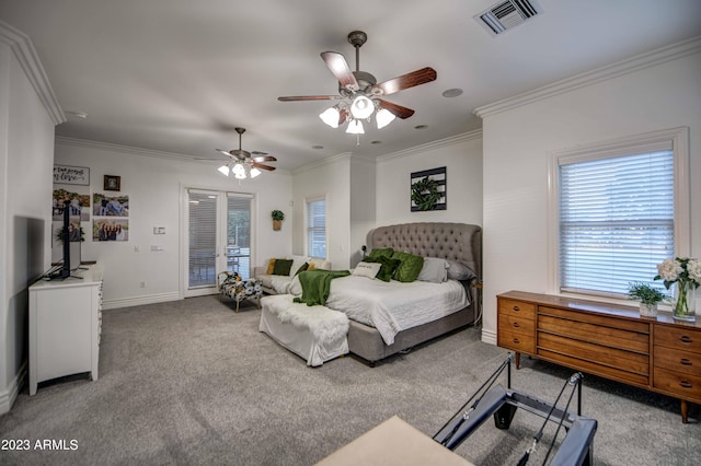 22406 S 173rd Way, Gilbert, AZ 85298 - carpeted bedroom with crown molding, access to exterior, and ceiling fan