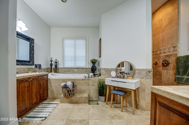 22406 S 173rd Way, Gilbert, AZ 85298 - full bath with a garden tub, tile walls, tile patterned floors, vanity, and a tile shower