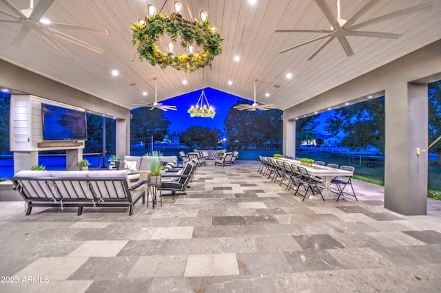 22406 S 173rd Way, Gilbert, AZ 85298 - patio at twilight with ceiling fan, an outdoor living space, and a patio