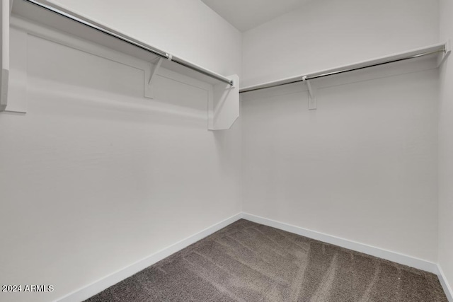 walk in closet with dark carpet