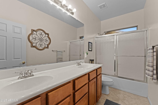 3018 E Vernon St, Gilbert, AZ 85298 - full bath featuring double vanity, bath / shower combo with glass door, and tile patterned floors