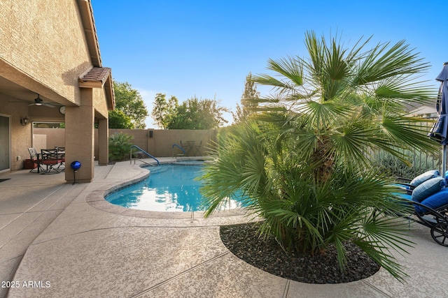 3018 E Vernon St, Gilbert, AZ 85298 - view of pool featuring a patio, a ceiling fan, and a fenced backyard