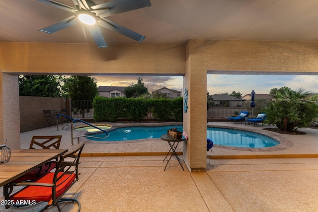 3018 E Vernon St, Gilbert, AZ 85298 - view of pool featuring a patio area, a ceiling fan, and a fenced backyard