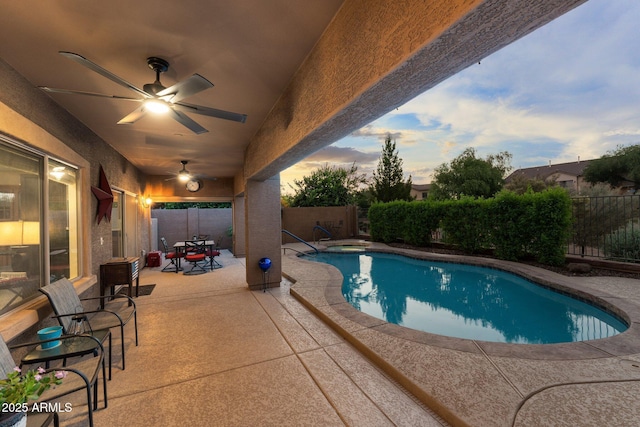 3018 E Vernon St, Gilbert, AZ 85298 - view of pool with a fenced backyard, a patio area, ceiling fan, and outdoor dining area
