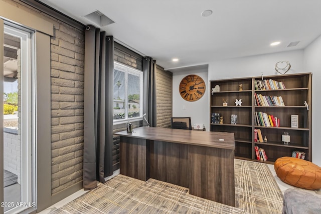 5101 E Paradise Dr, Scottsdale, AZ 85254 - home office featuring brick wall and recessed lighting