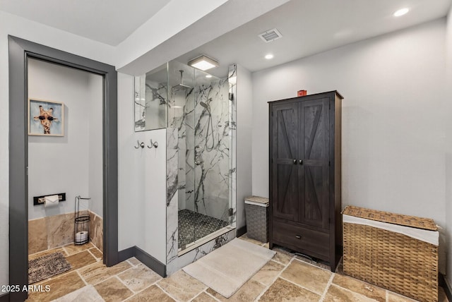 5101 E Paradise Dr, Scottsdale, AZ 85254 - full bathroom with stone tile flooring, a marble finish shower, and recessed lighting