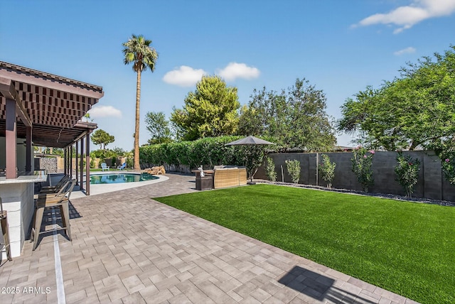 5101 E Paradise Dr, Scottsdale, AZ 85254 - view of pool featuring a patio area, a fenced backyard, and a ceiling fan