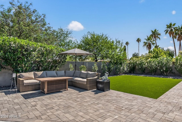5101 E Paradise Dr, Scottsdale, AZ 85254 - fenced backyard featuring outdoor lounge area and a patio