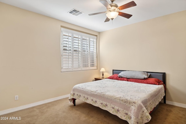 bedroom featuring carpet and ceiling fan