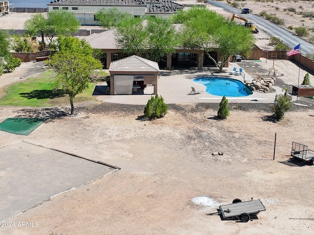 view of swimming pool with a gazebo and a patio area