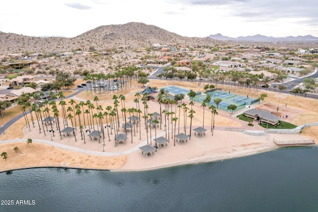 aerial view with a residential view and a water and mountain view