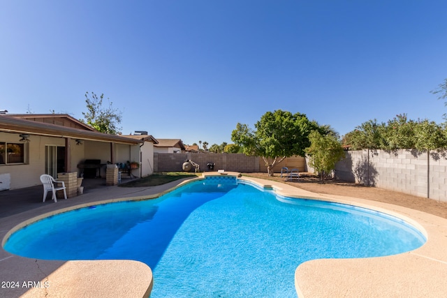 view of pool with a patio area and a grill