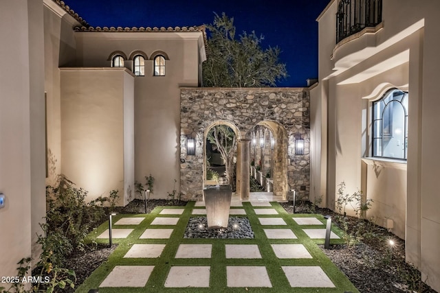 view of patio at twilight