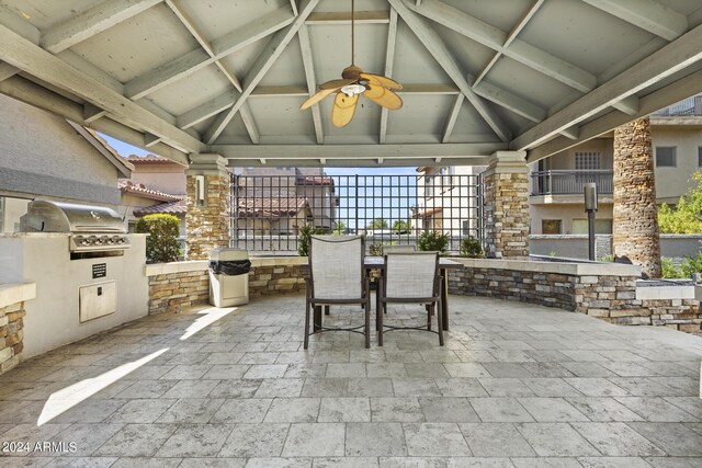 2025 E Campbell Ave Unit 260, Phoenix, AZ 85016 - view of patio featuring grilling area, outdoor dining space, a gazebo, ceiling fan, and area for grilling
