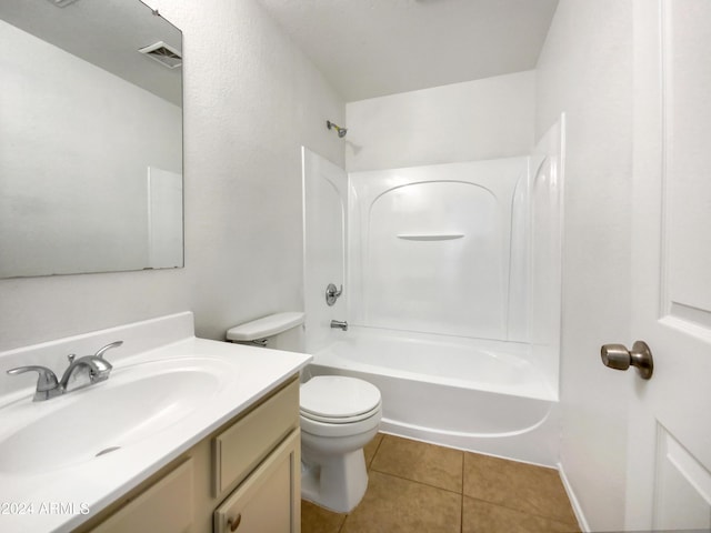 full bathroom with tile patterned flooring, vanity, toilet, and tub / shower combination