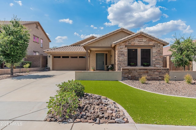 12712 W Milton Dr, Peoria, AZ 85383 - view of front of home with stucco siding, an attached garage, driveway, and a tile roof