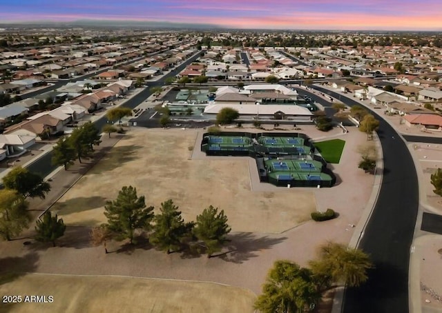 view of aerial view at dusk