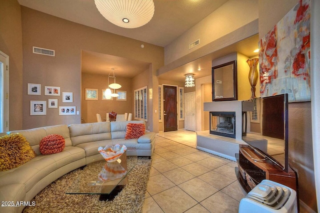 living room featuring light tile patterned floors