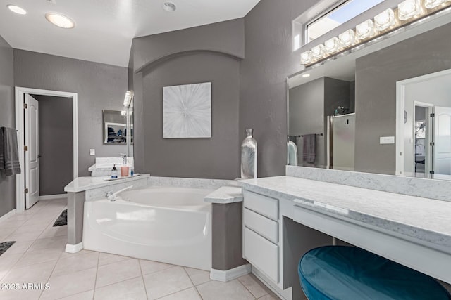 2714 N 63rd St, Mesa, AZ 85215 - bathroom featuring vanity, shower with separate bathtub, and tile patterned flooring
