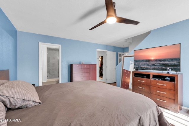 10847 E Forge Cir, Mesa, AZ 85208 - bedroom featuring a spacious closet, connected bathroom, a ceiling fan, and baseboards