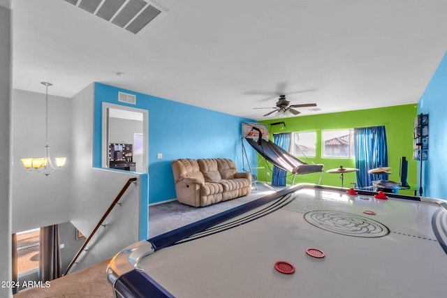 10847 E Forge Cir, Mesa, AZ 85208 - recreation room with a chandelier and a ceiling fan